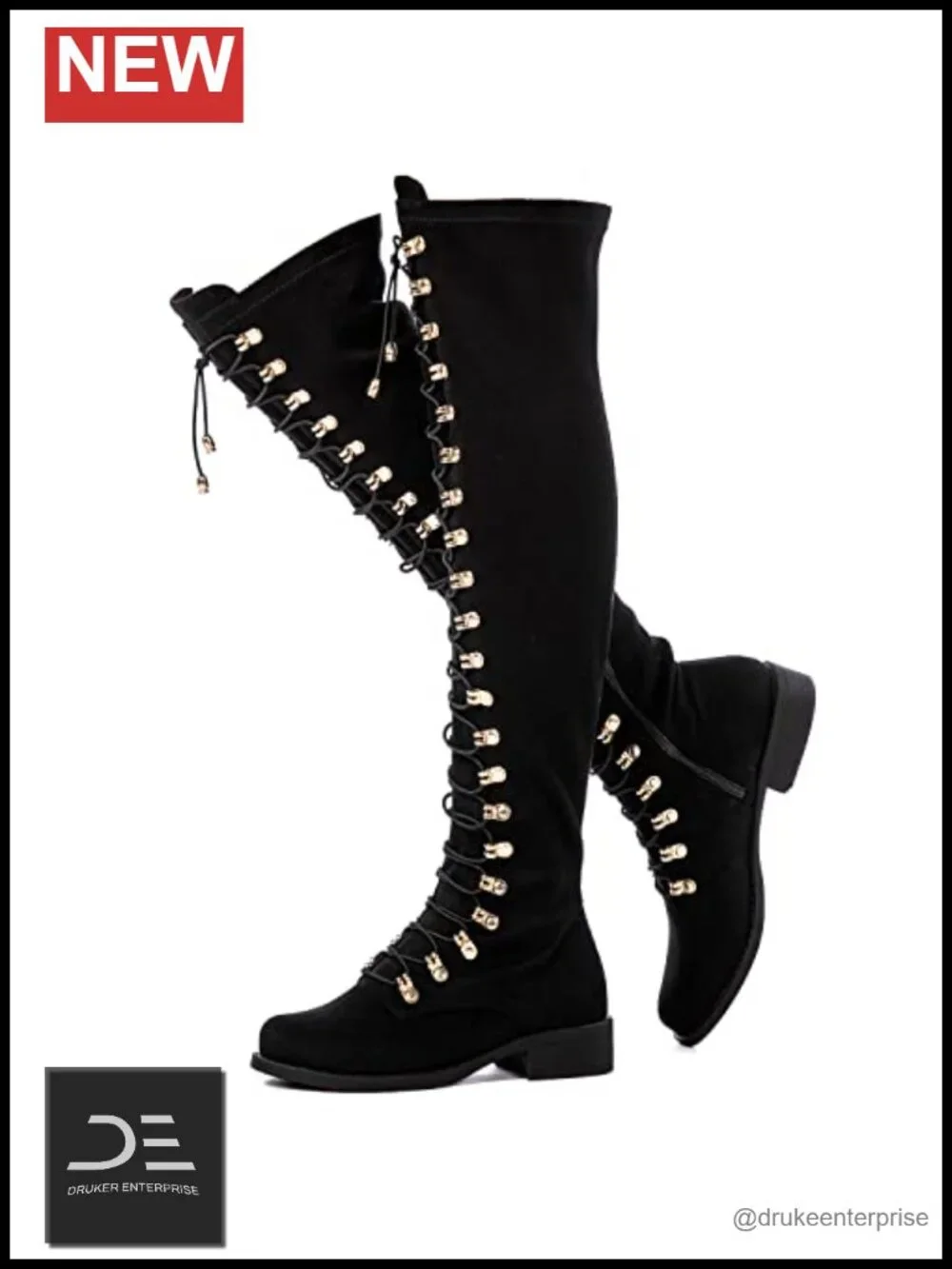 Over the Knee Thigh High Boots for Women Side Zipper Lace-Up Design Microfiber